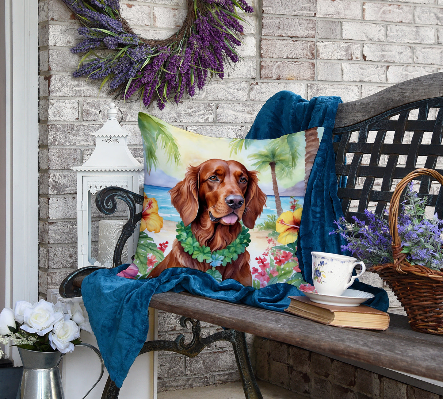 Irish Setter Luau Throw Pillow