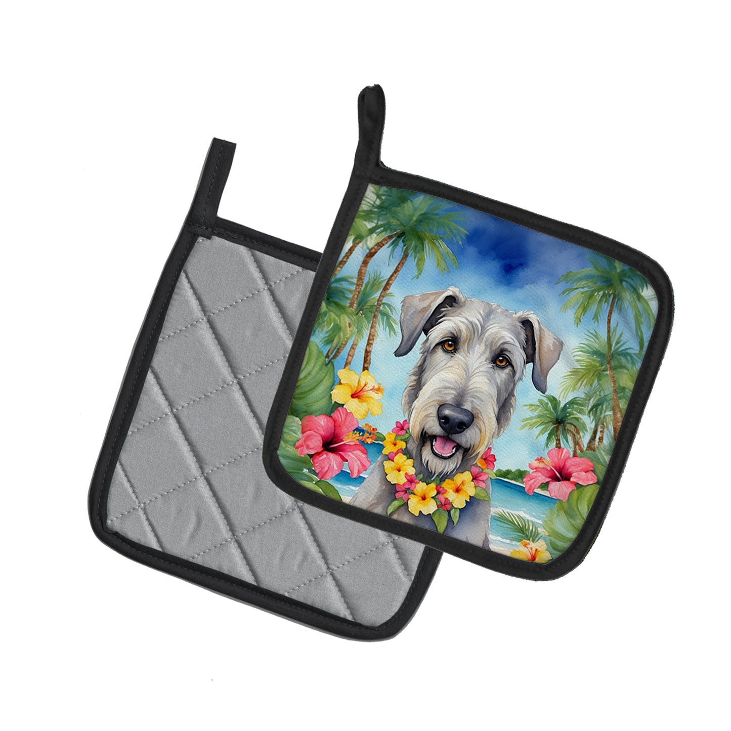 Irish Wolfhound Luau Pair of Pot Holders