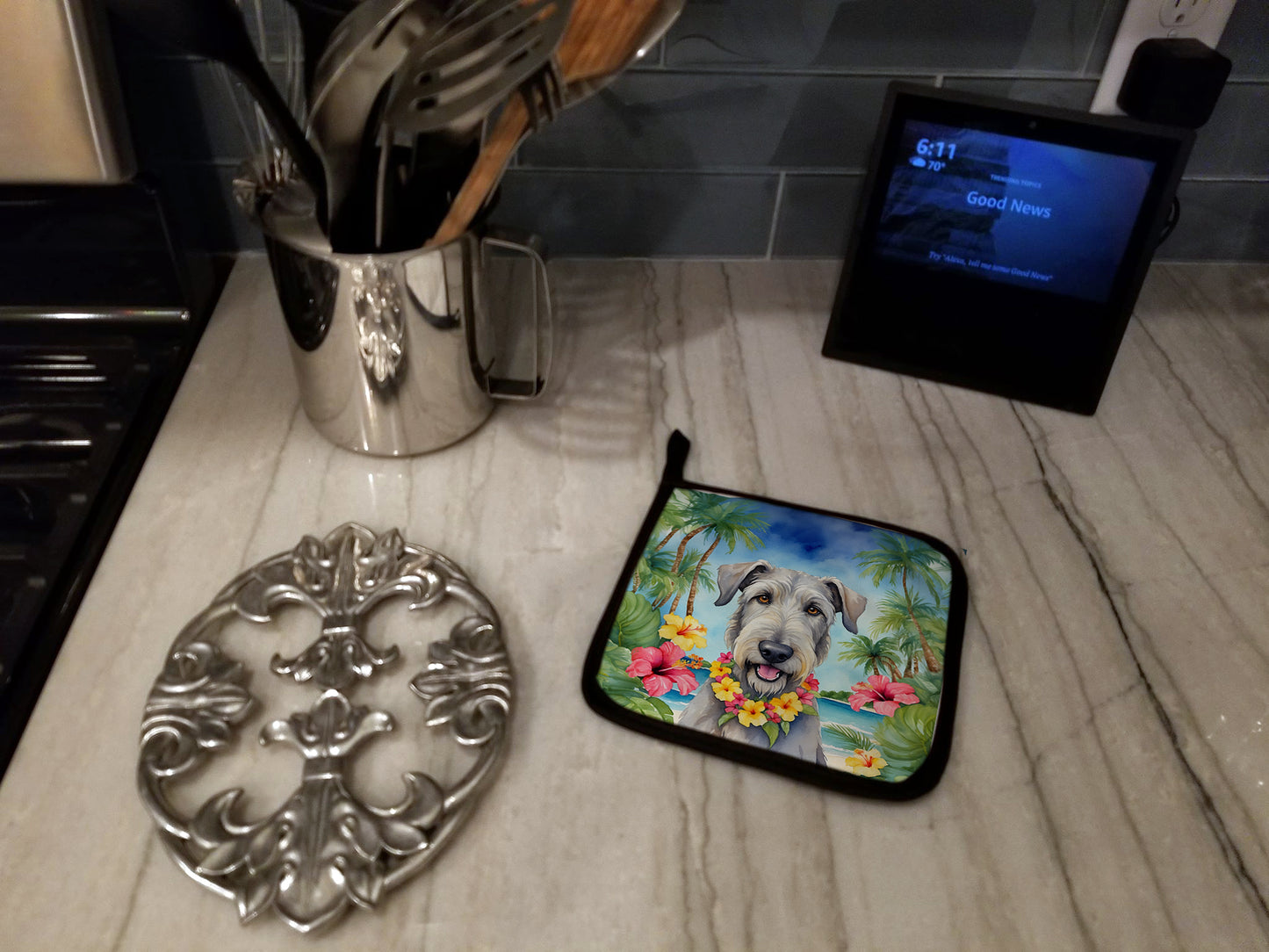 Irish Wolfhound Luau Pair of Pot Holders