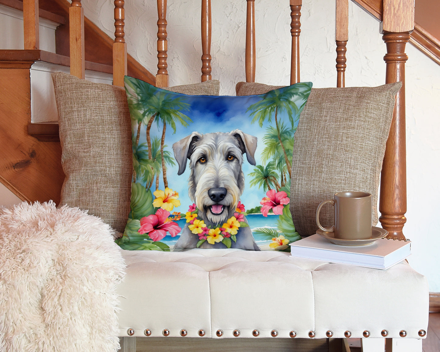 Irish Wolfhound Luau Throw Pillow