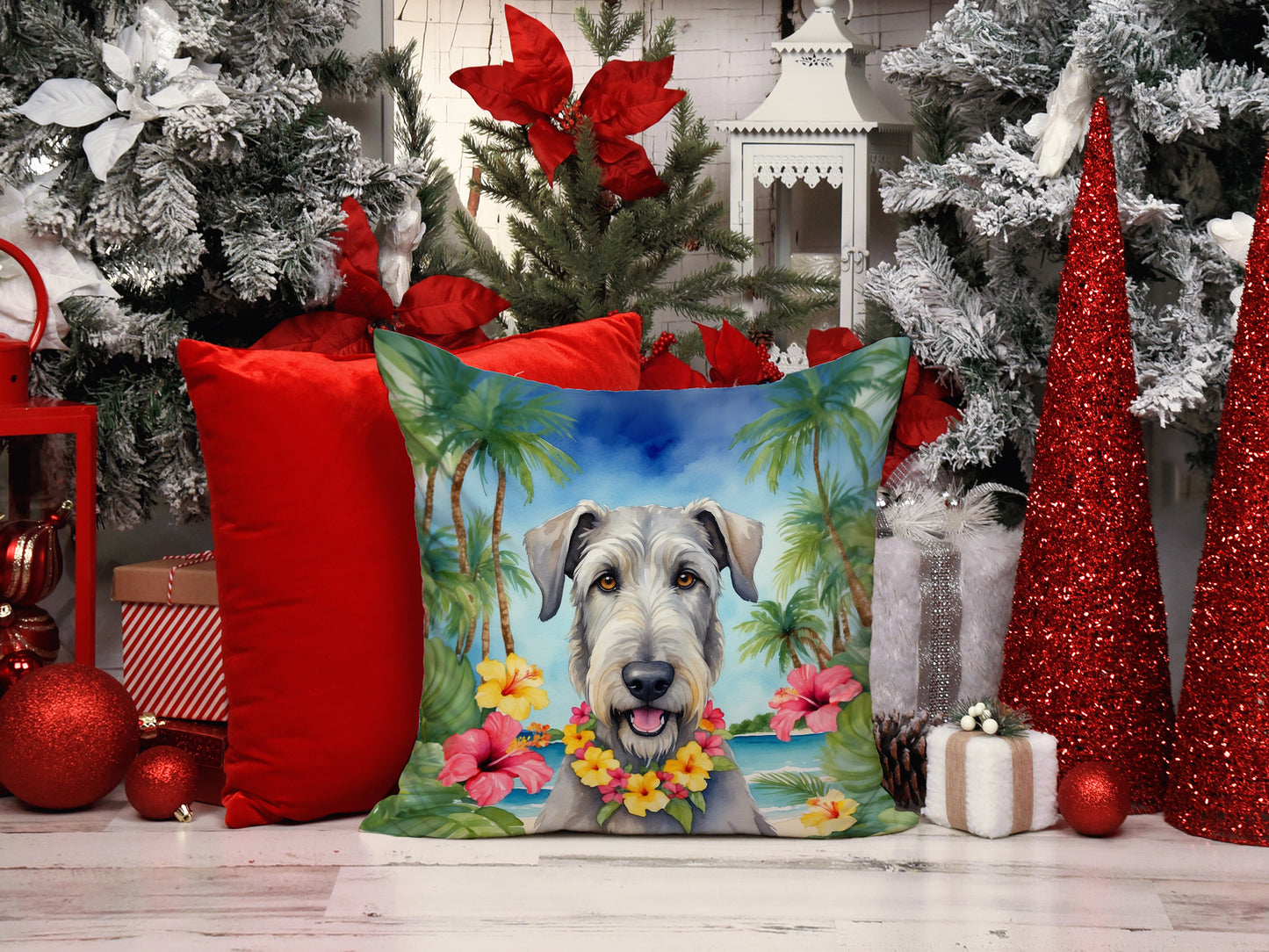 Irish Wolfhound Luau Throw Pillow