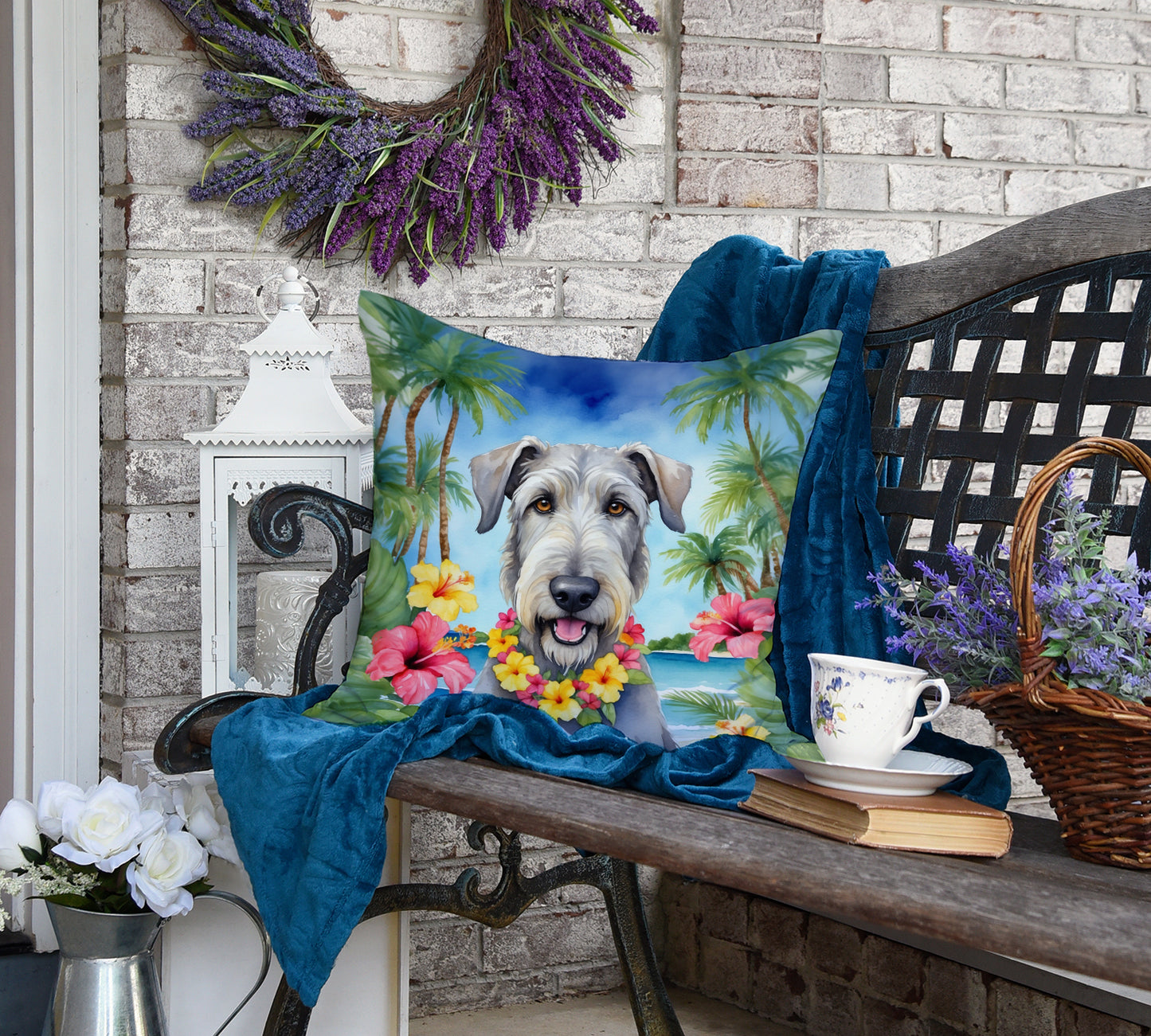 Irish Wolfhound Luau Throw Pillow