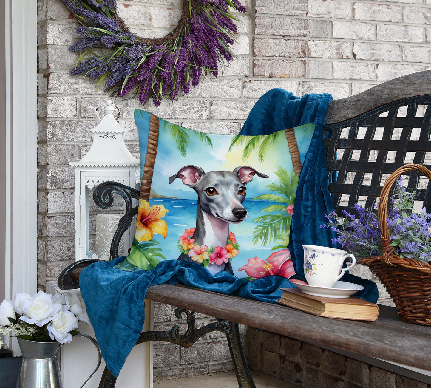 Italian Greyhound Luau Throw Pillow