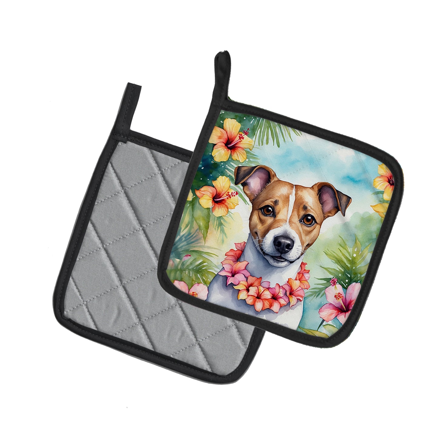 Jack Russell Terrier Luau Pair of Pot Holders