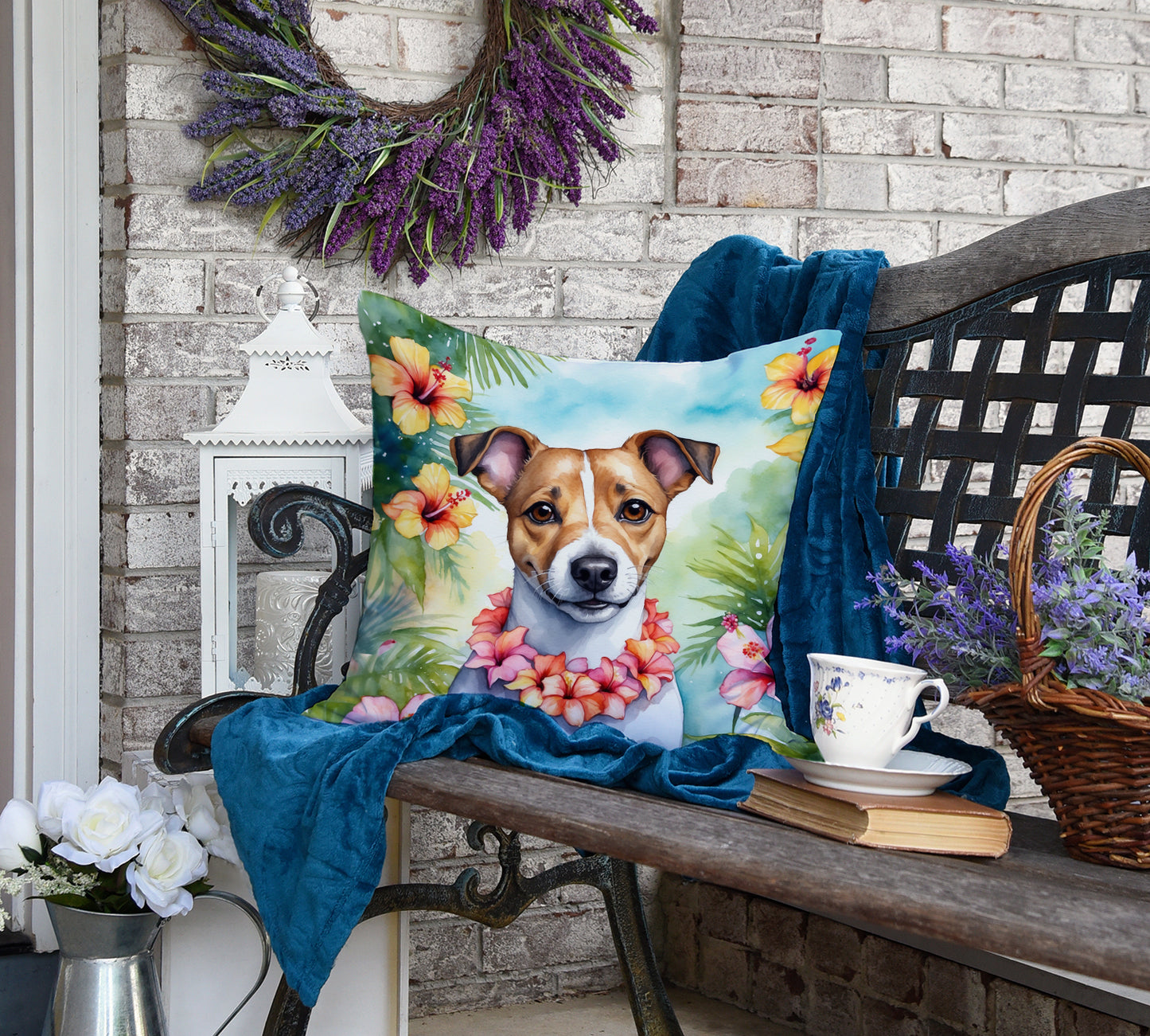 Jack Russell Terrier Luau Throw Pillow