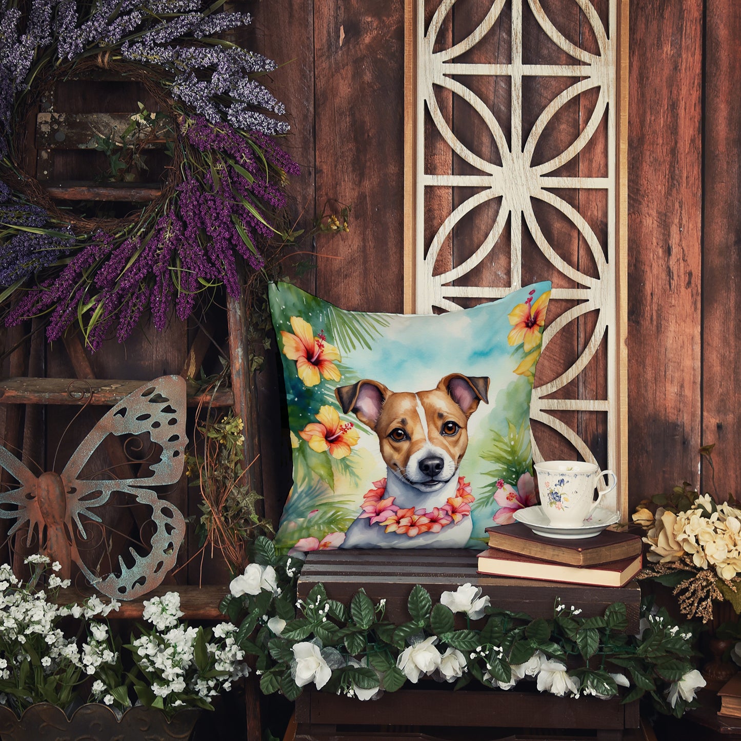 Jack Russell Terrier Luau Throw Pillow