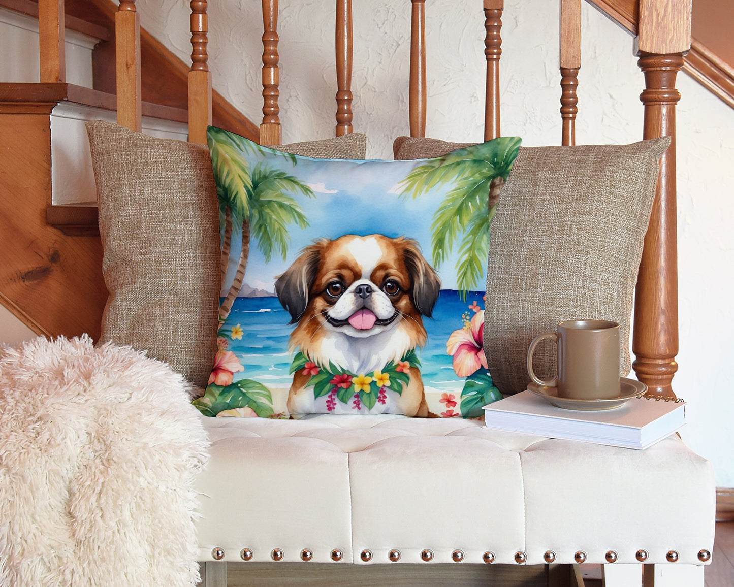 Japanese Chin Luau Throw Pillow