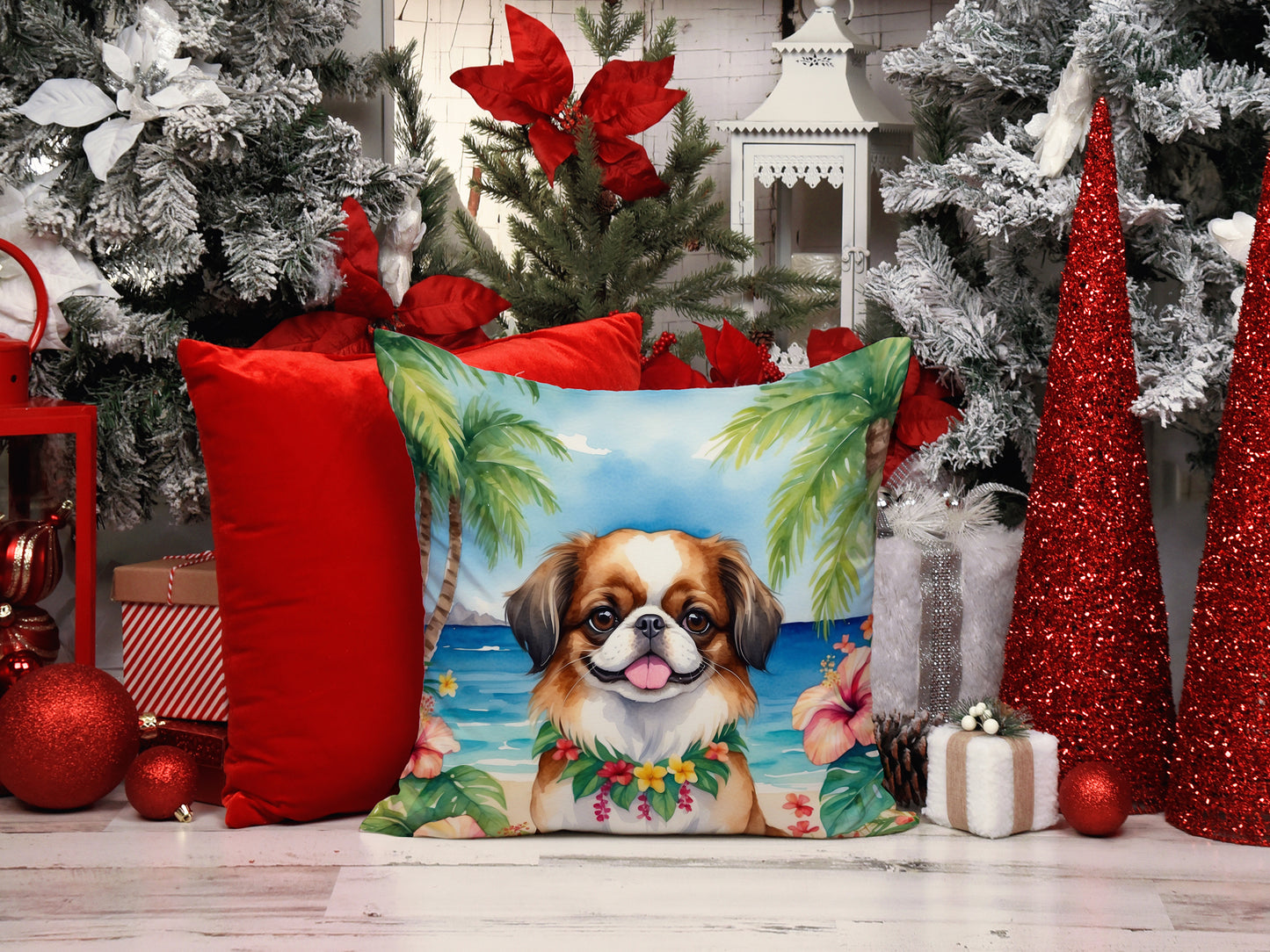 Japanese Chin Luau Throw Pillow