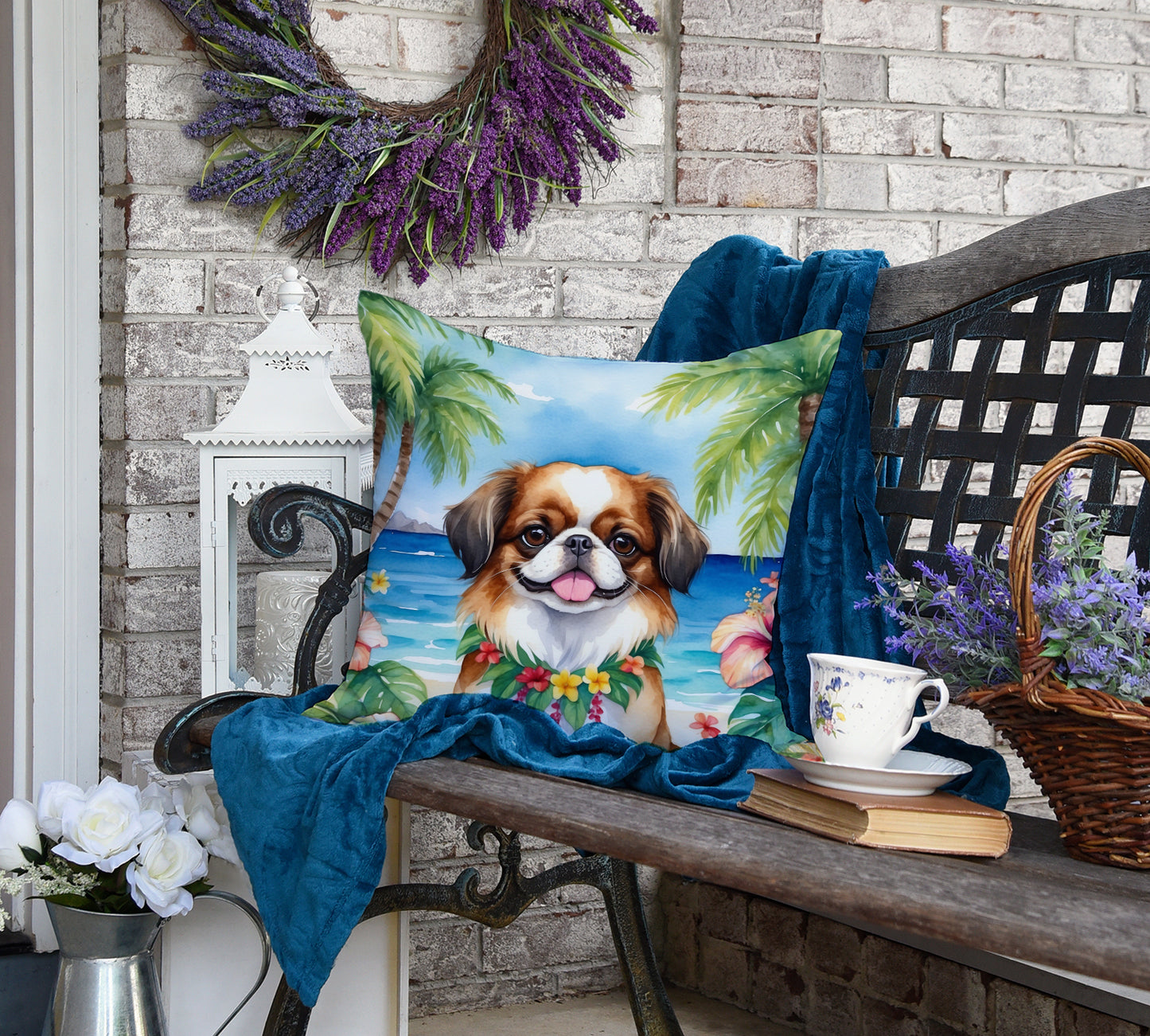 Japanese Chin Luau Throw Pillow