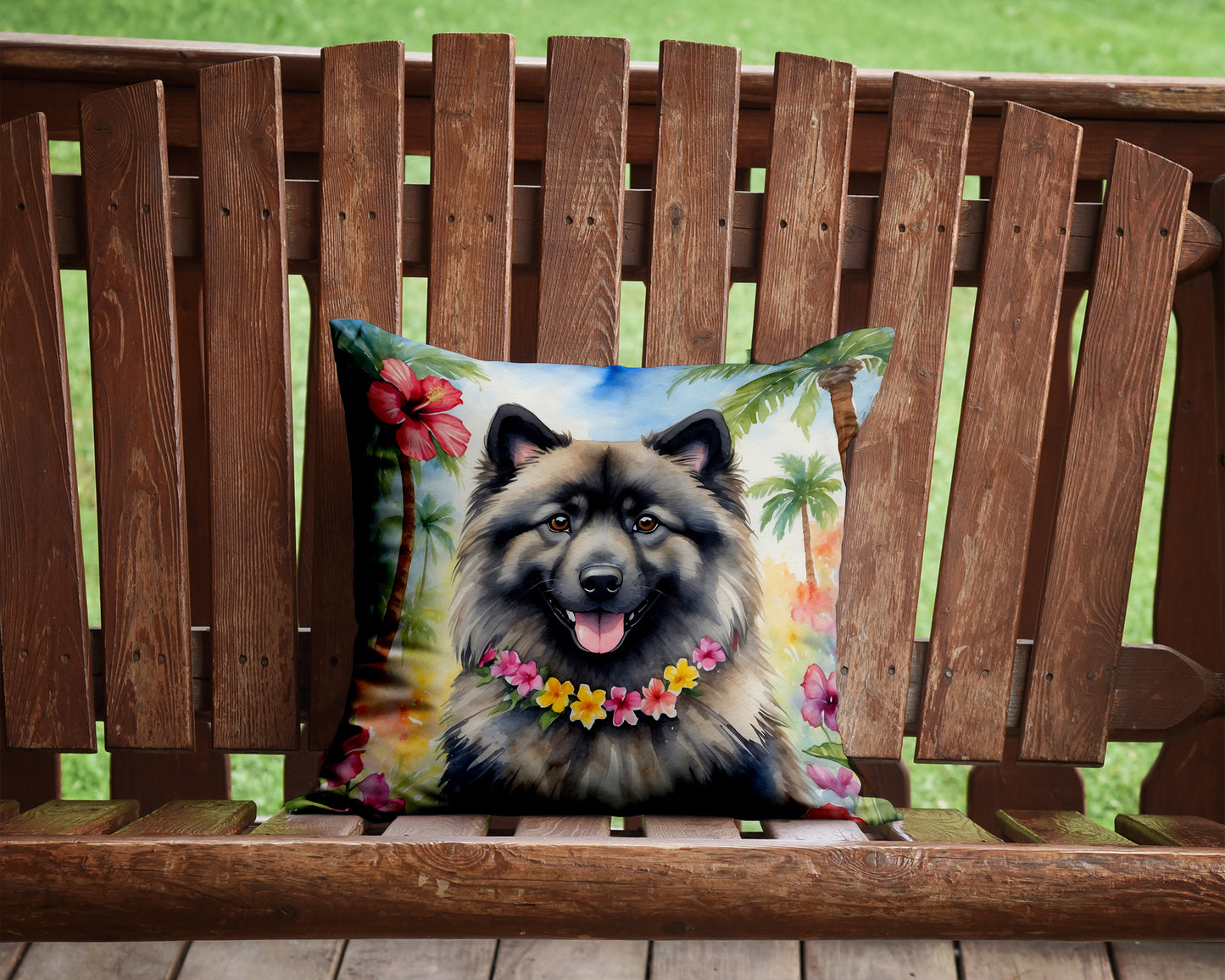 Keeshond Luau Throw Pillow