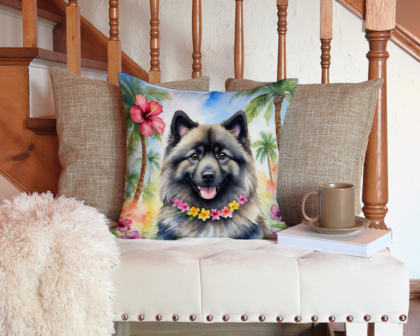 Keeshond Luau Throw Pillow