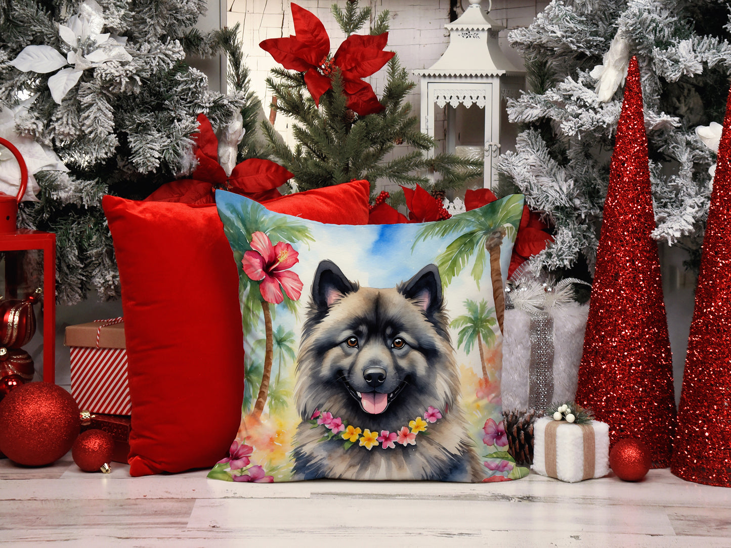 Keeshond Luau Throw Pillow