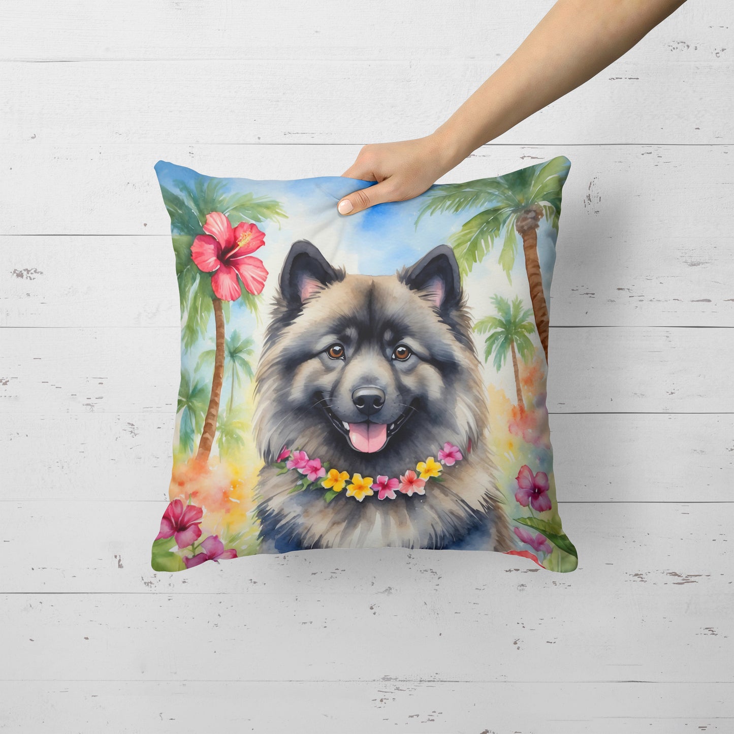 Keeshond Luau Throw Pillow