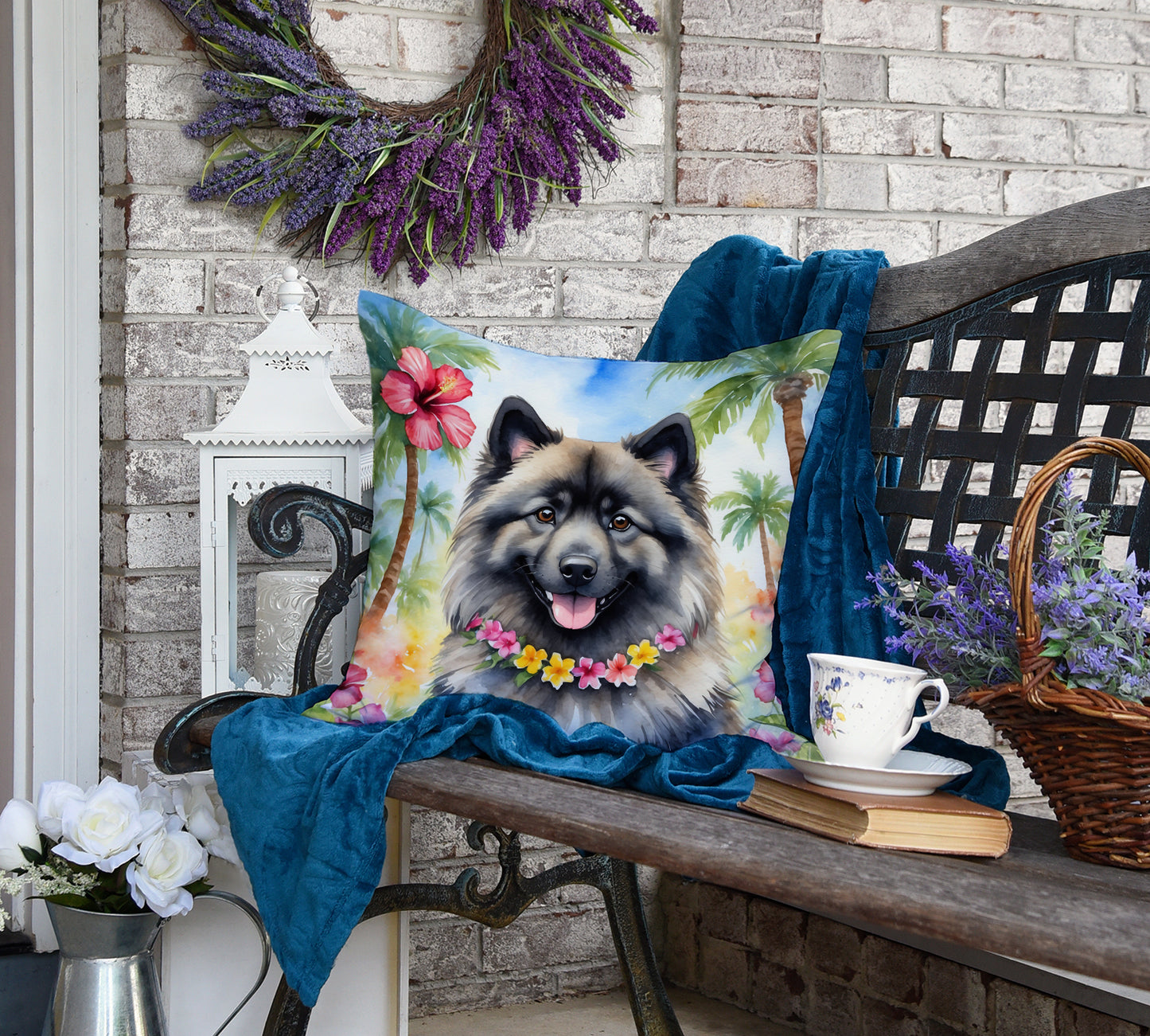 Keeshond Luau Throw Pillow