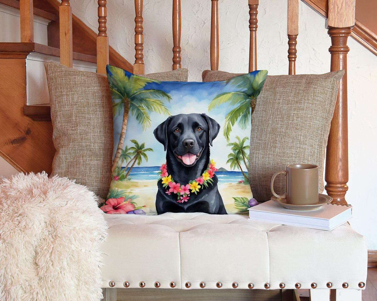 Black Labrador Retriever Luau Throw Pillow