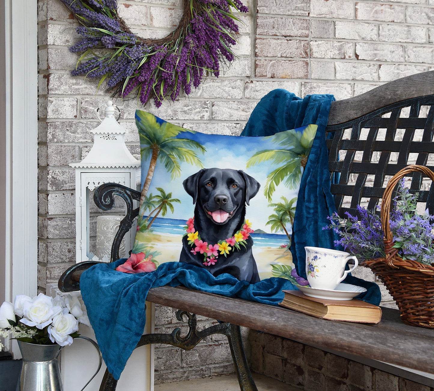 Black Labrador Retriever Luau Throw Pillow