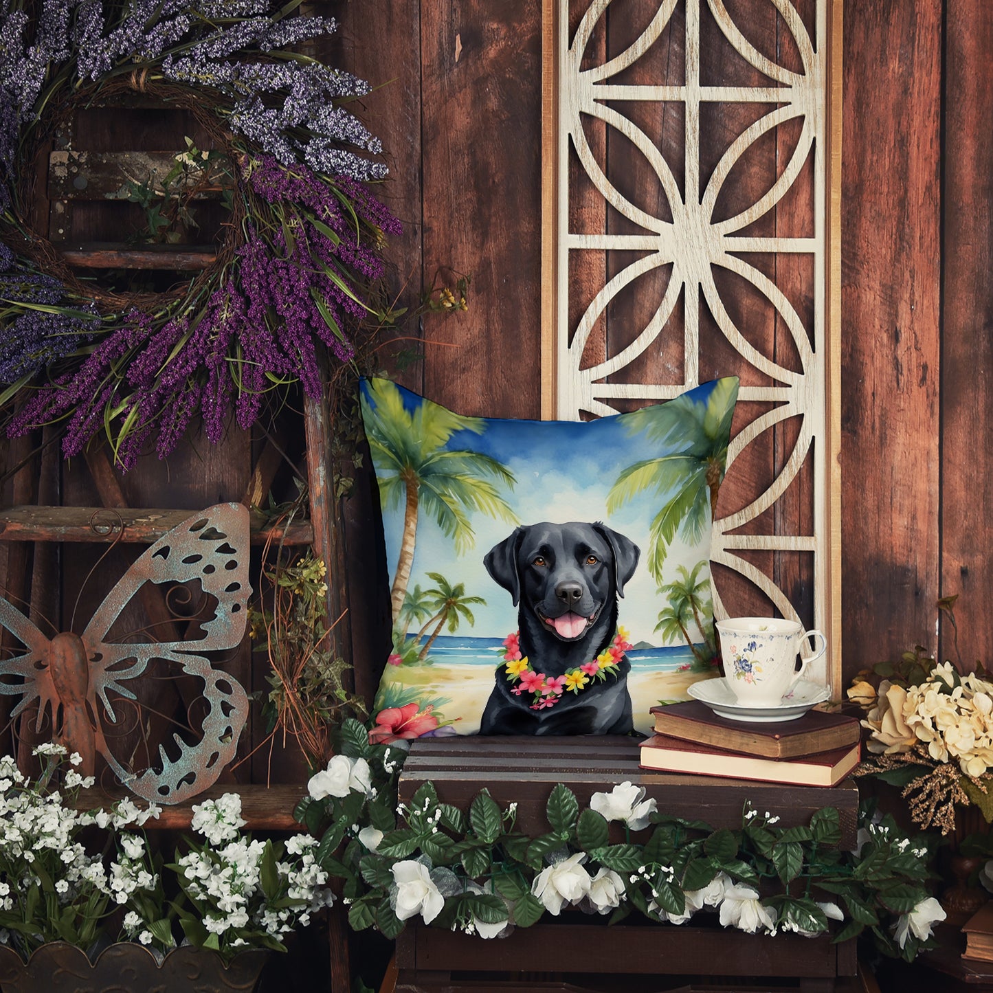 Black Labrador Retriever Luau Throw Pillow