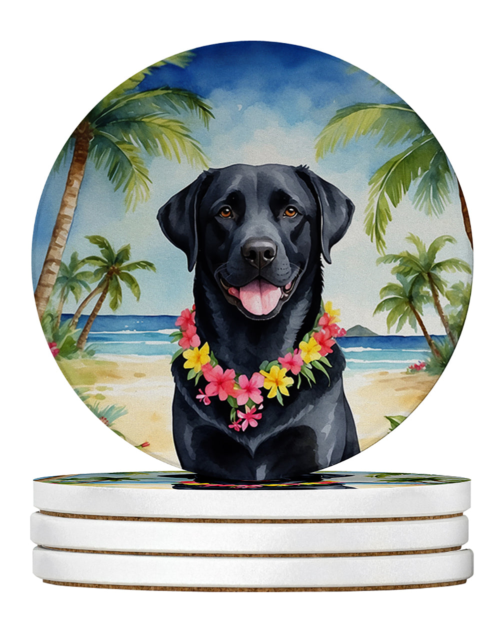 Buy this Black Labrador Retriever Luau Large Sandstone Coasters Pack of 4