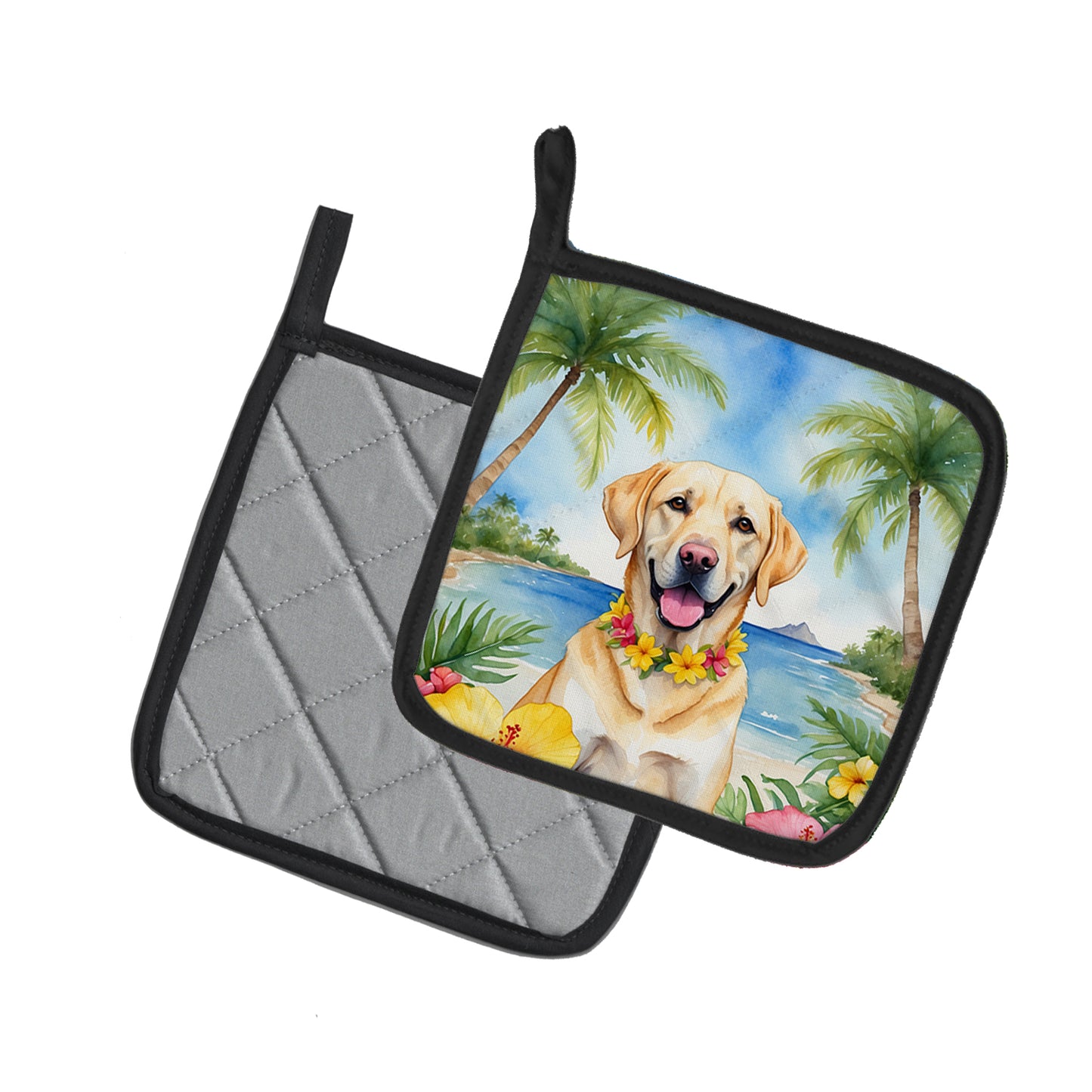 Yellow Labrador Retriever Luau Pair of Pot Holders