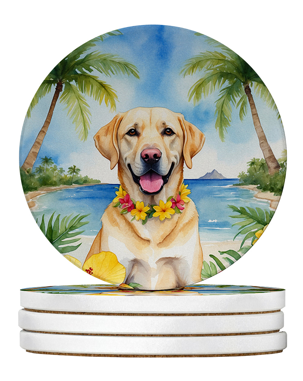 Buy this Yellow Labrador Retriever Luau Large Sandstone Coasters Pack of 4