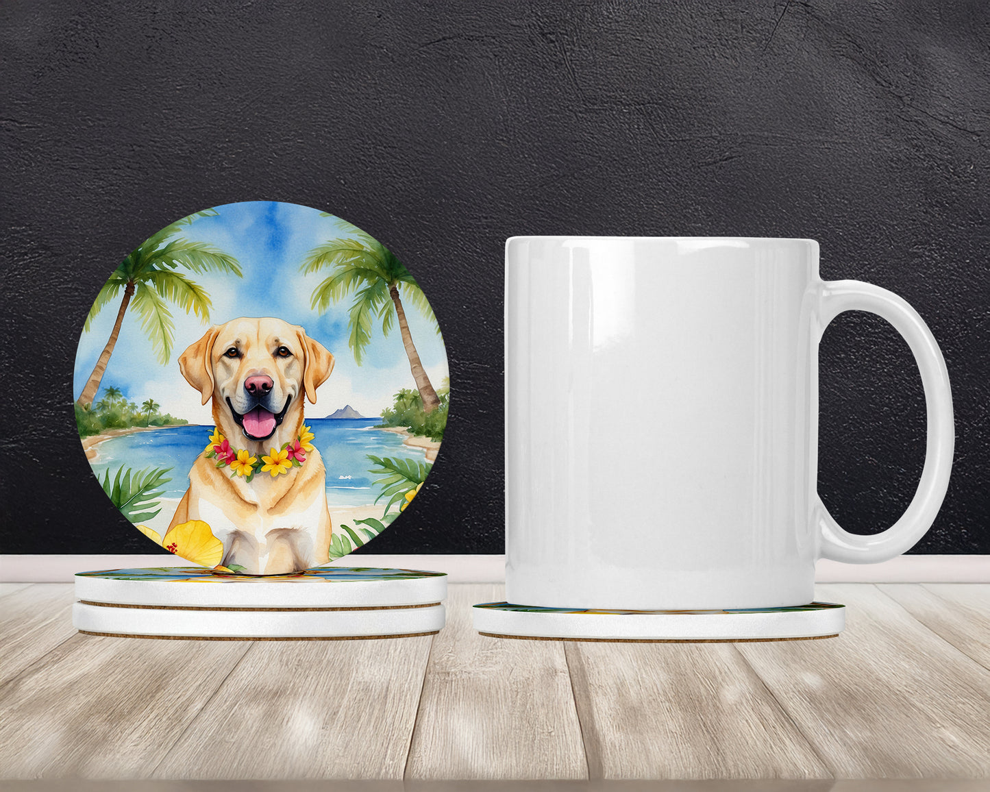 Yellow Labrador Retriever Luau Large Sandstone Coasters Pack of 4