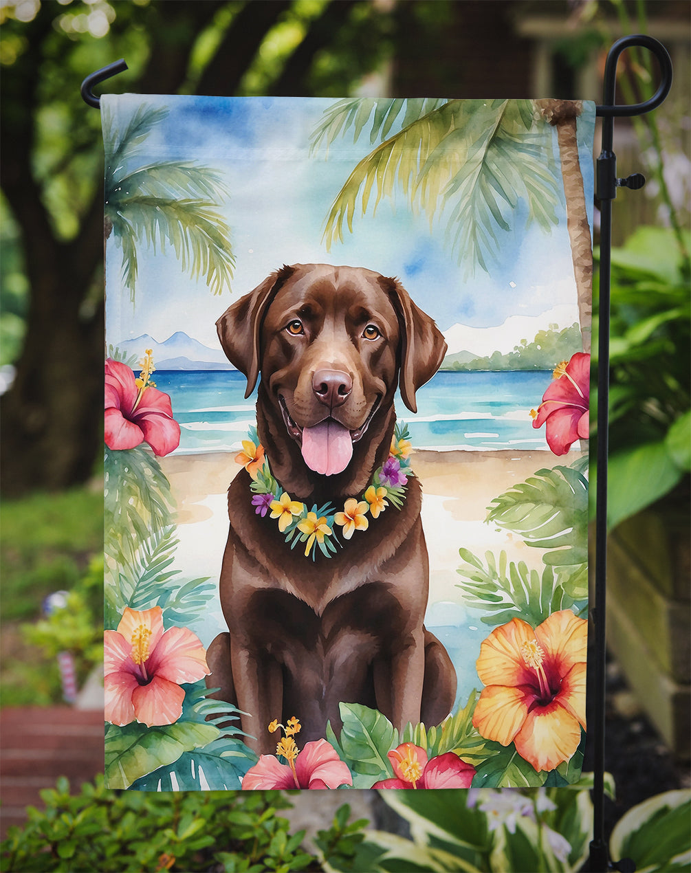 Chocolate Labrador Retriever Luau Garden Flag