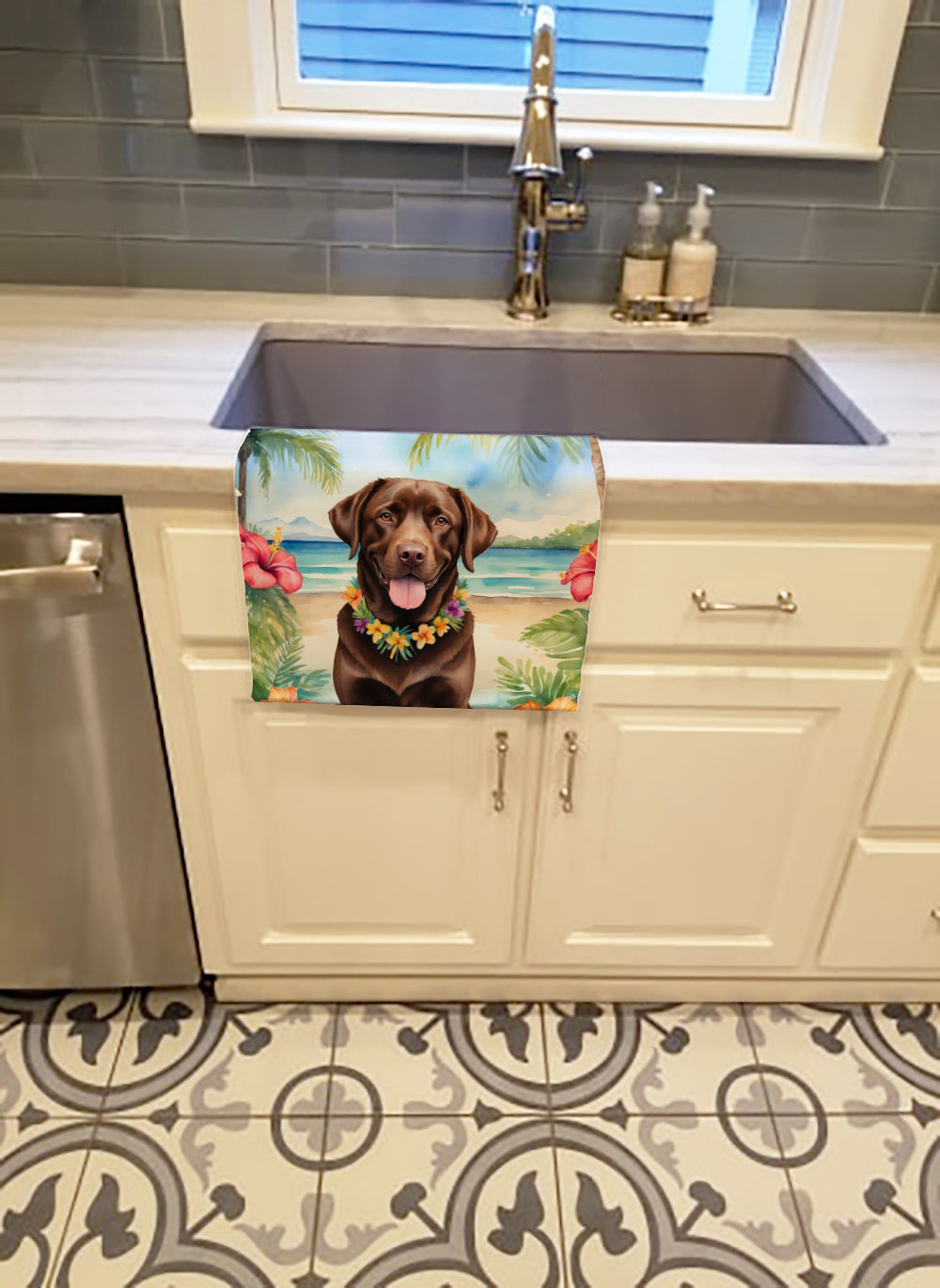 Chocolate Labrador Retriever Luau Kitchen Towel