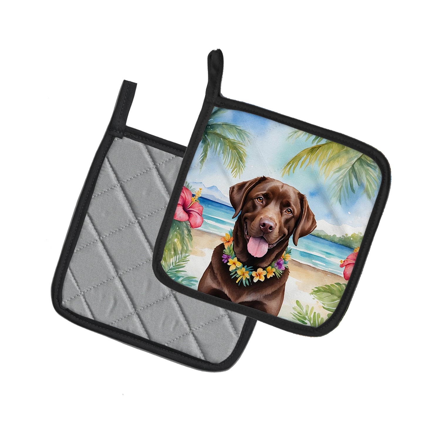 Chocolate Labrador Retriever Luau Pair of Pot Holders