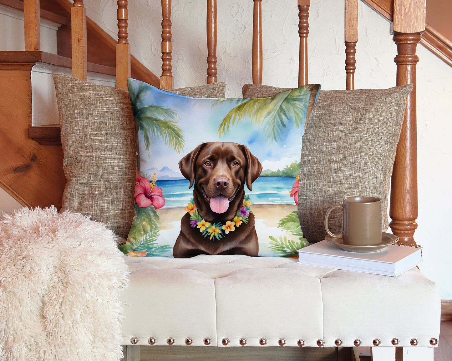 Chocolate Labrador Retriever Luau Throw Pillow