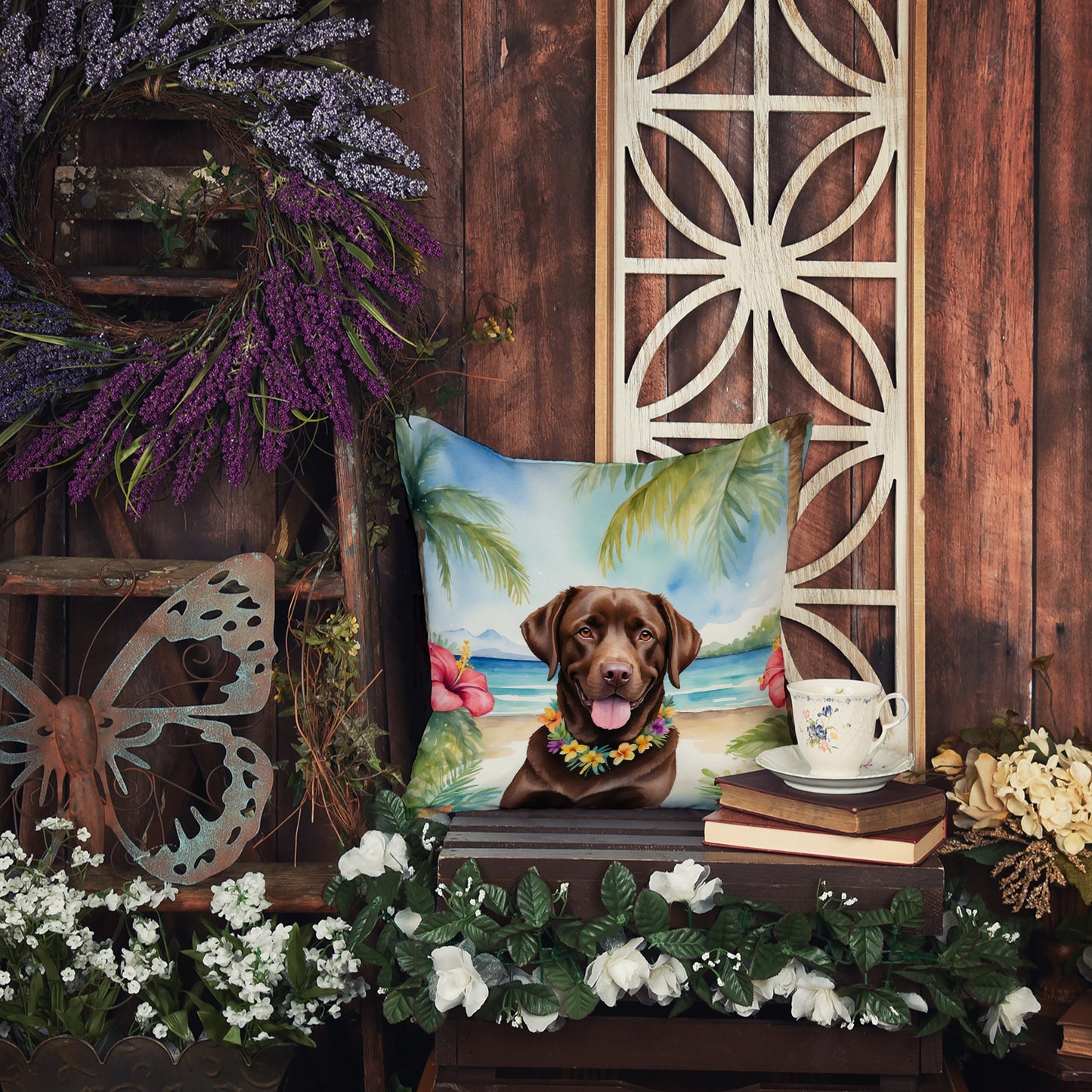 Chocolate Labrador Retriever Luau Throw Pillow