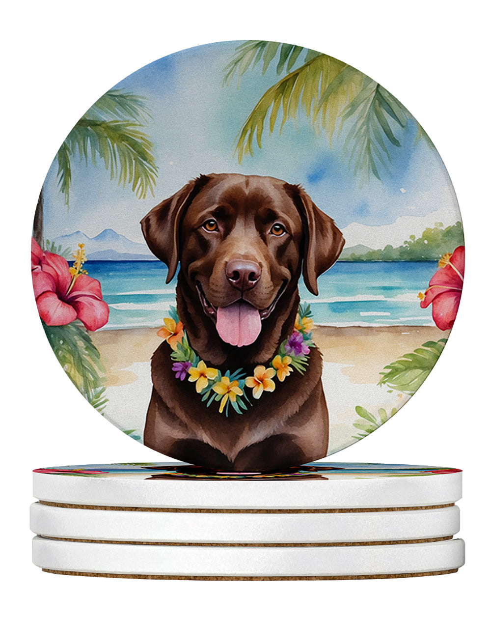 Buy this Chocolate Labrador Retriever Luau Large Sandstone Coasters Pack of 4