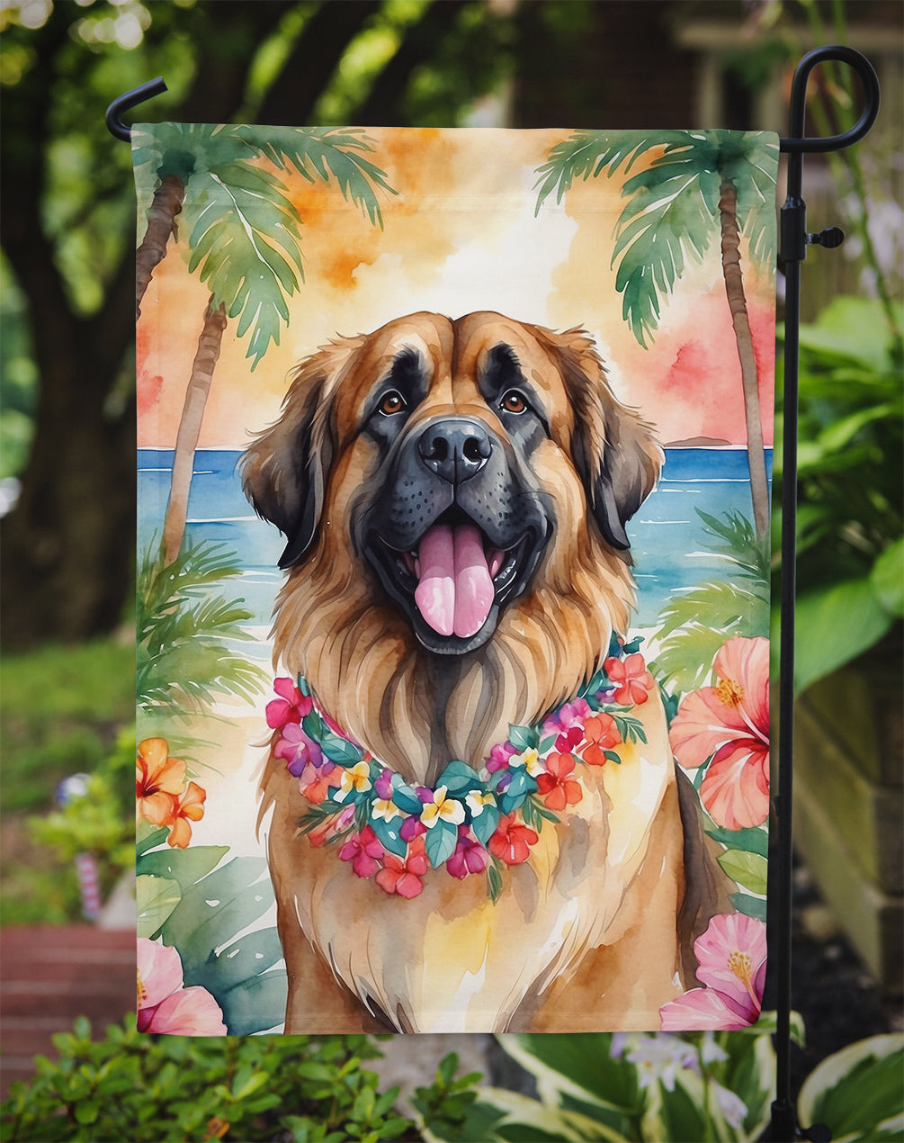 Leonberger Luau Garden Flag