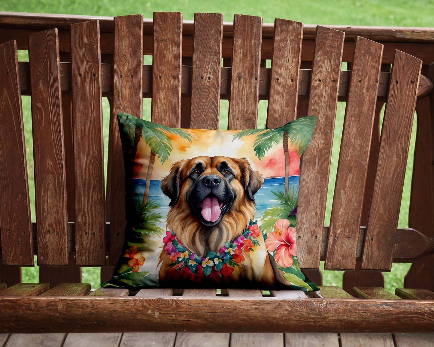 Leonberger Luau Throw Pillow