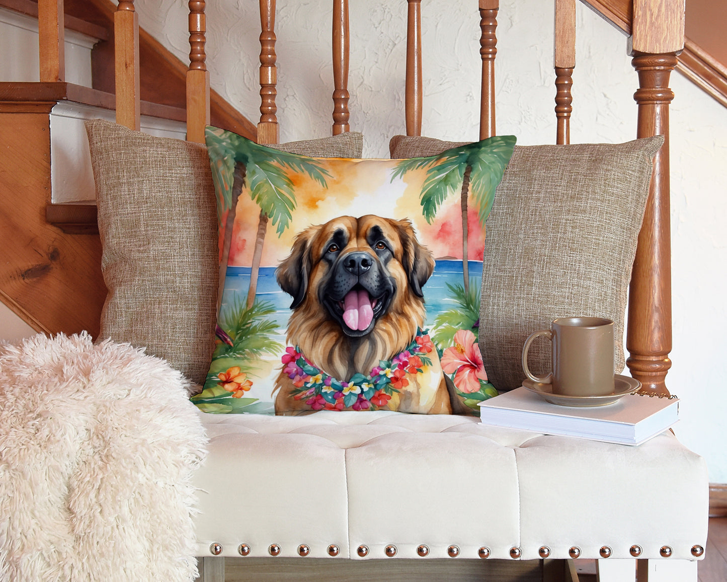 Leonberger Luau Throw Pillow