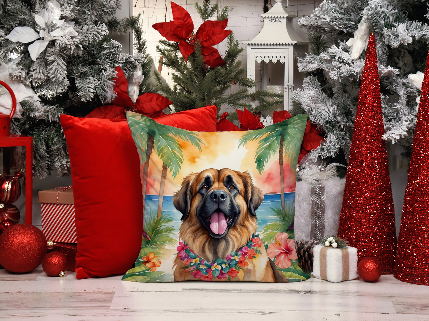 Leonberger Luau Throw Pillow