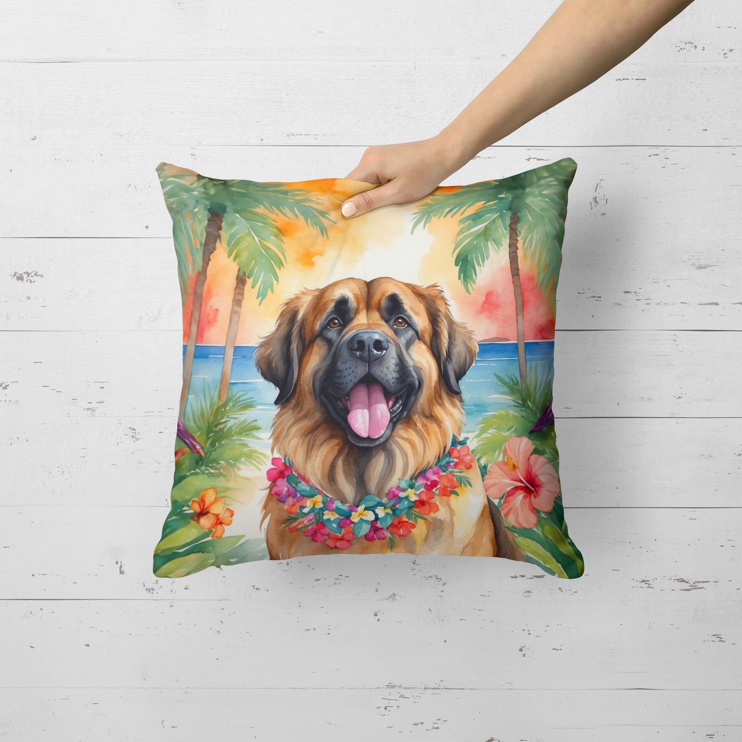 Leonberger Luau Throw Pillow