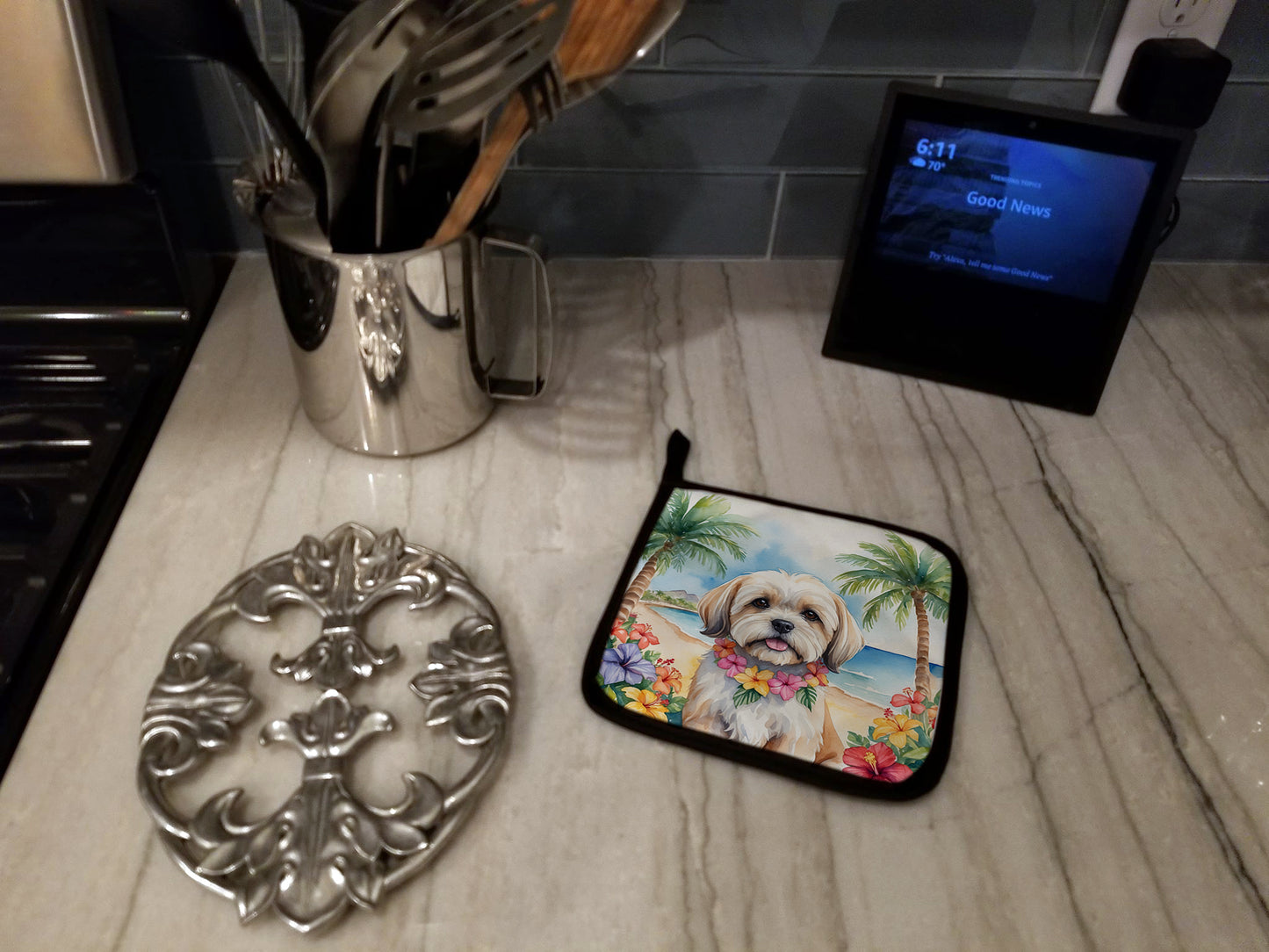 Lhasa Apso Luau Pair of Pot Holders