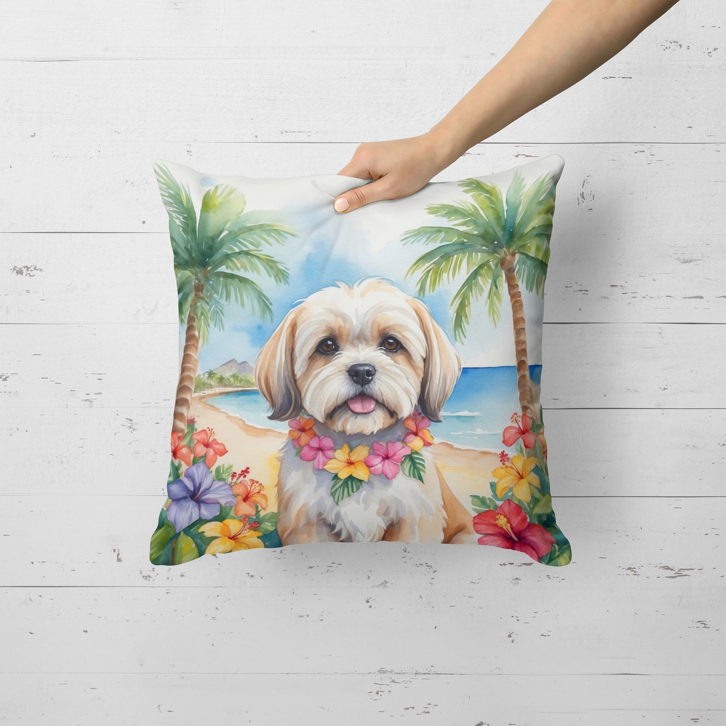 Lhasa Apso Luau Throw Pillow