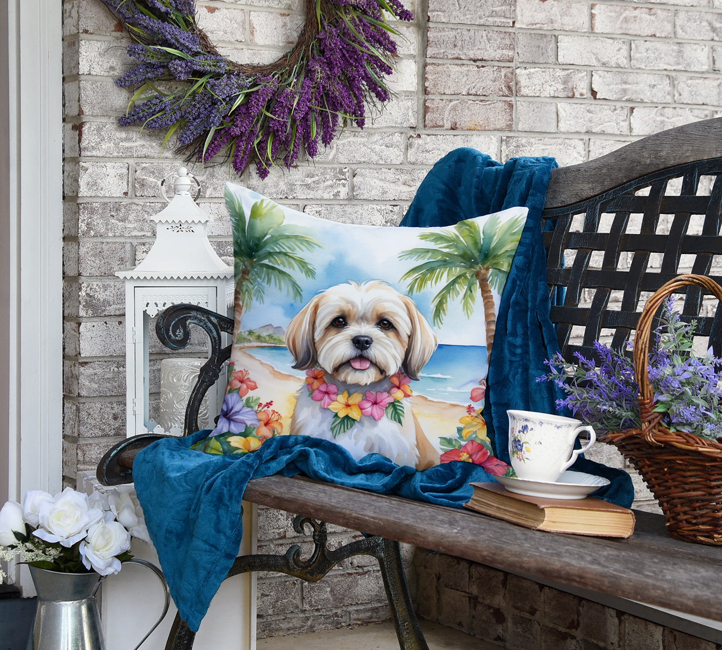 Lhasa Apso Luau Throw Pillow