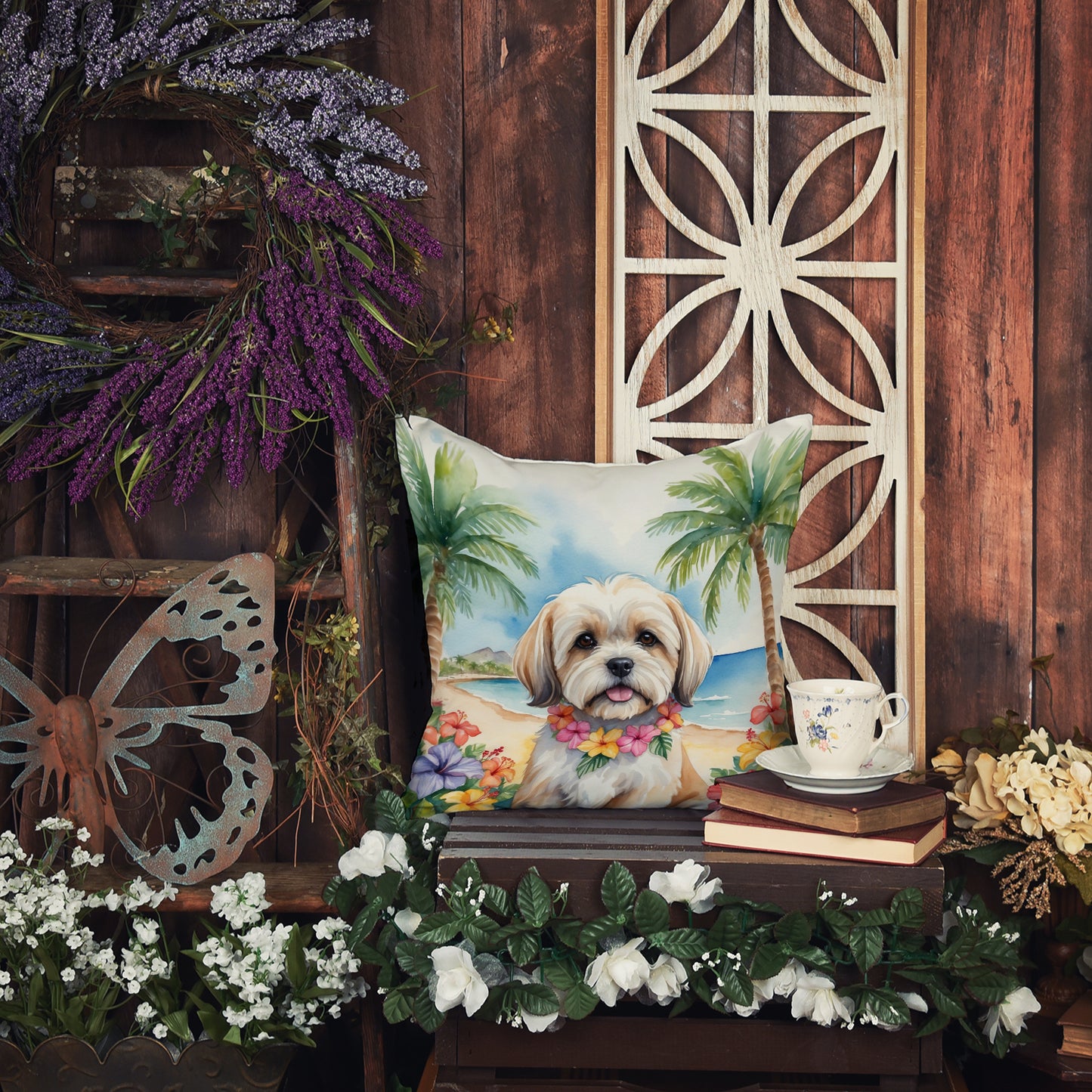 Lhasa Apso Luau Throw Pillow