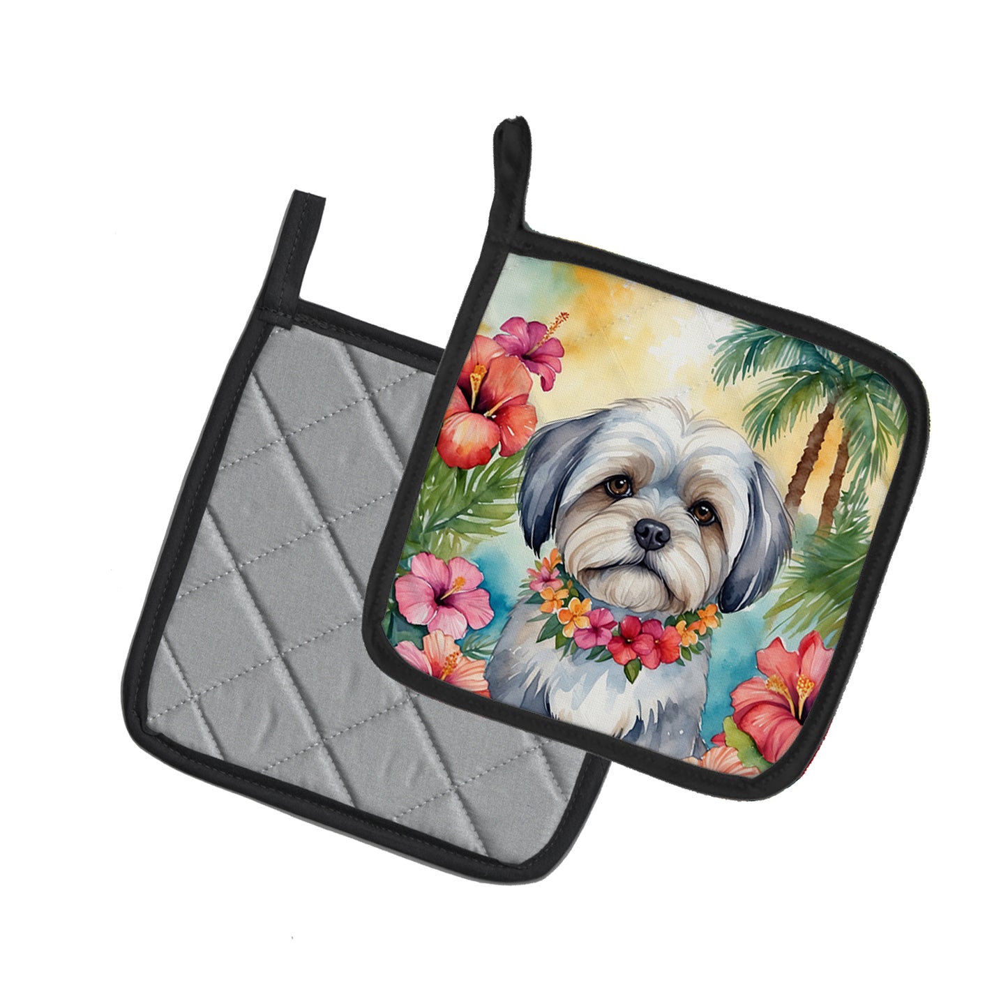 Lhasa Apso Luau Pair of Pot Holders