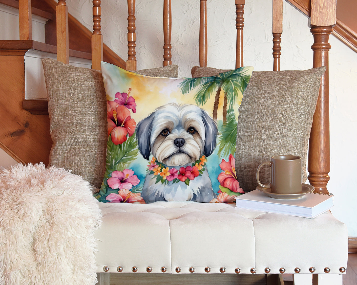 Lhasa Apso Luau Throw Pillow