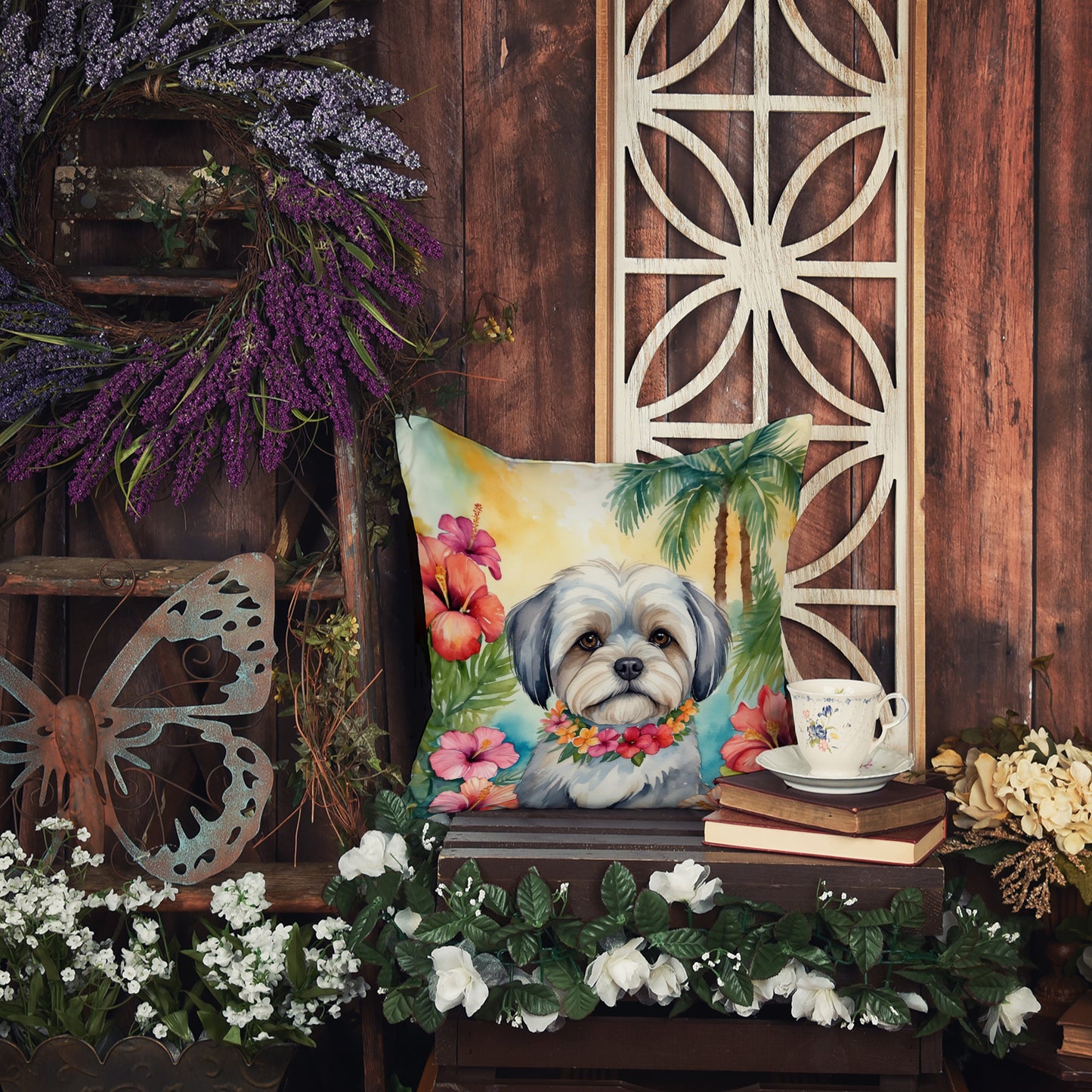 Lhasa Apso Luau Throw Pillow