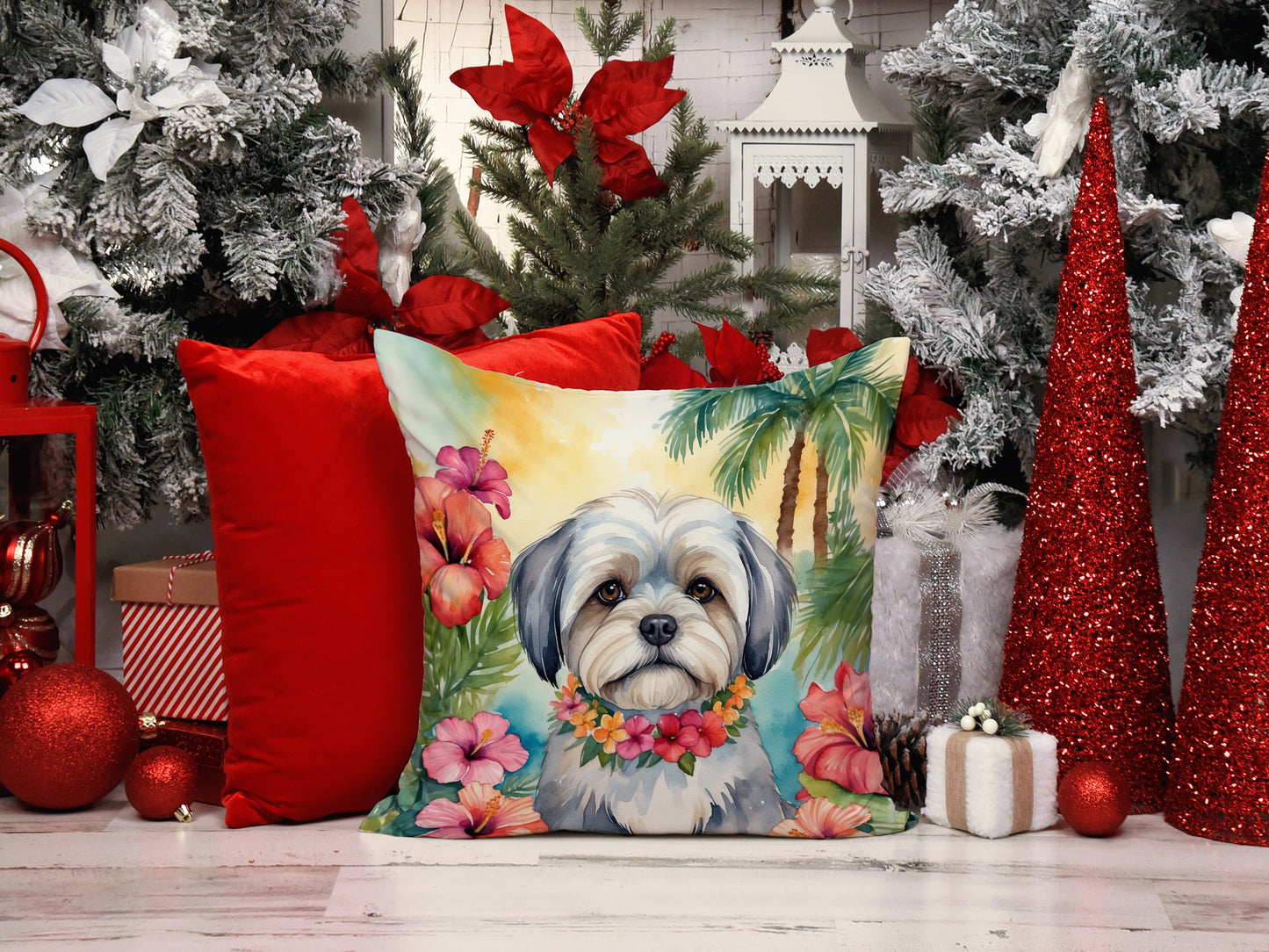 Lhasa Apso Luau Throw Pillow