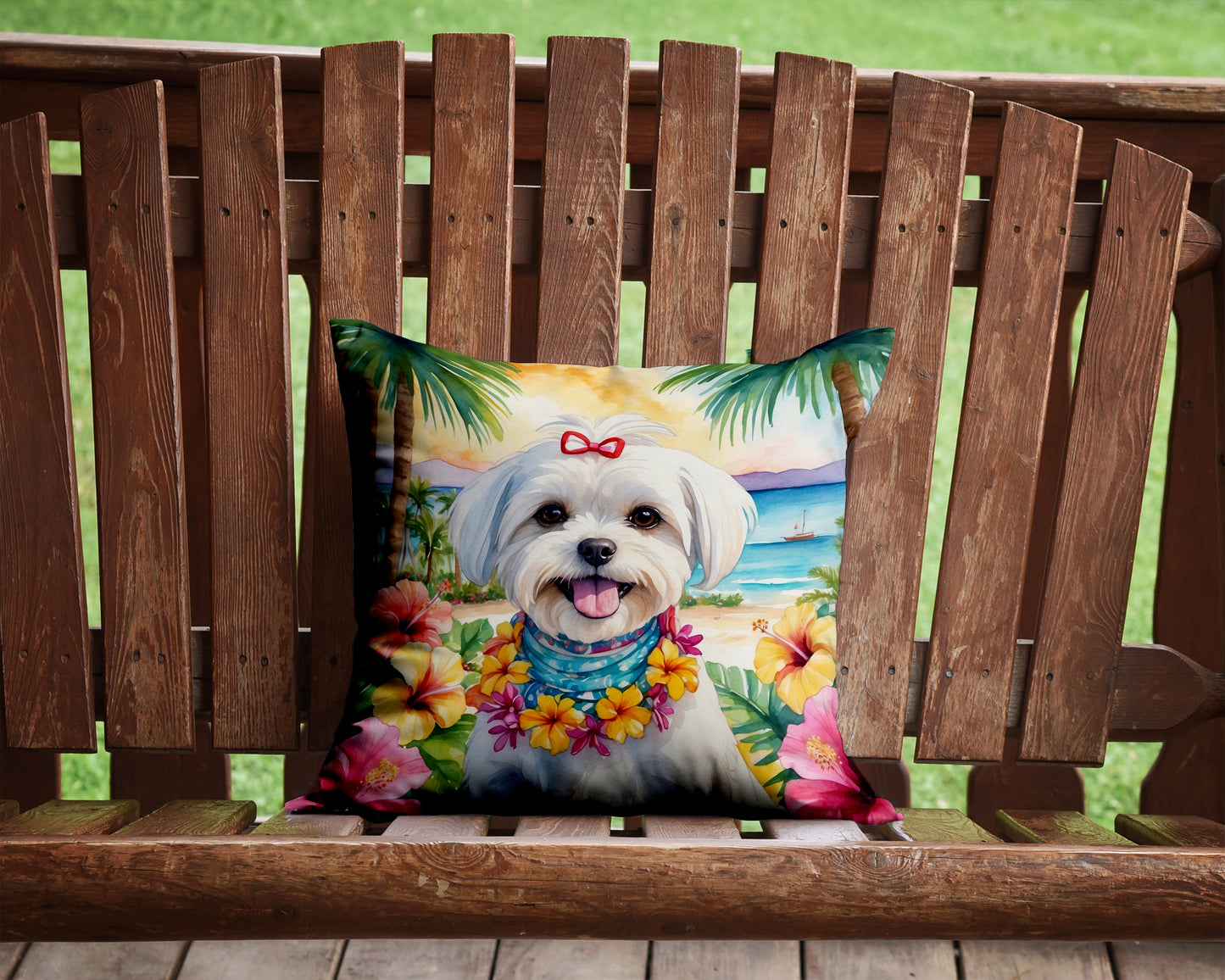 Maltese Luau Throw Pillow