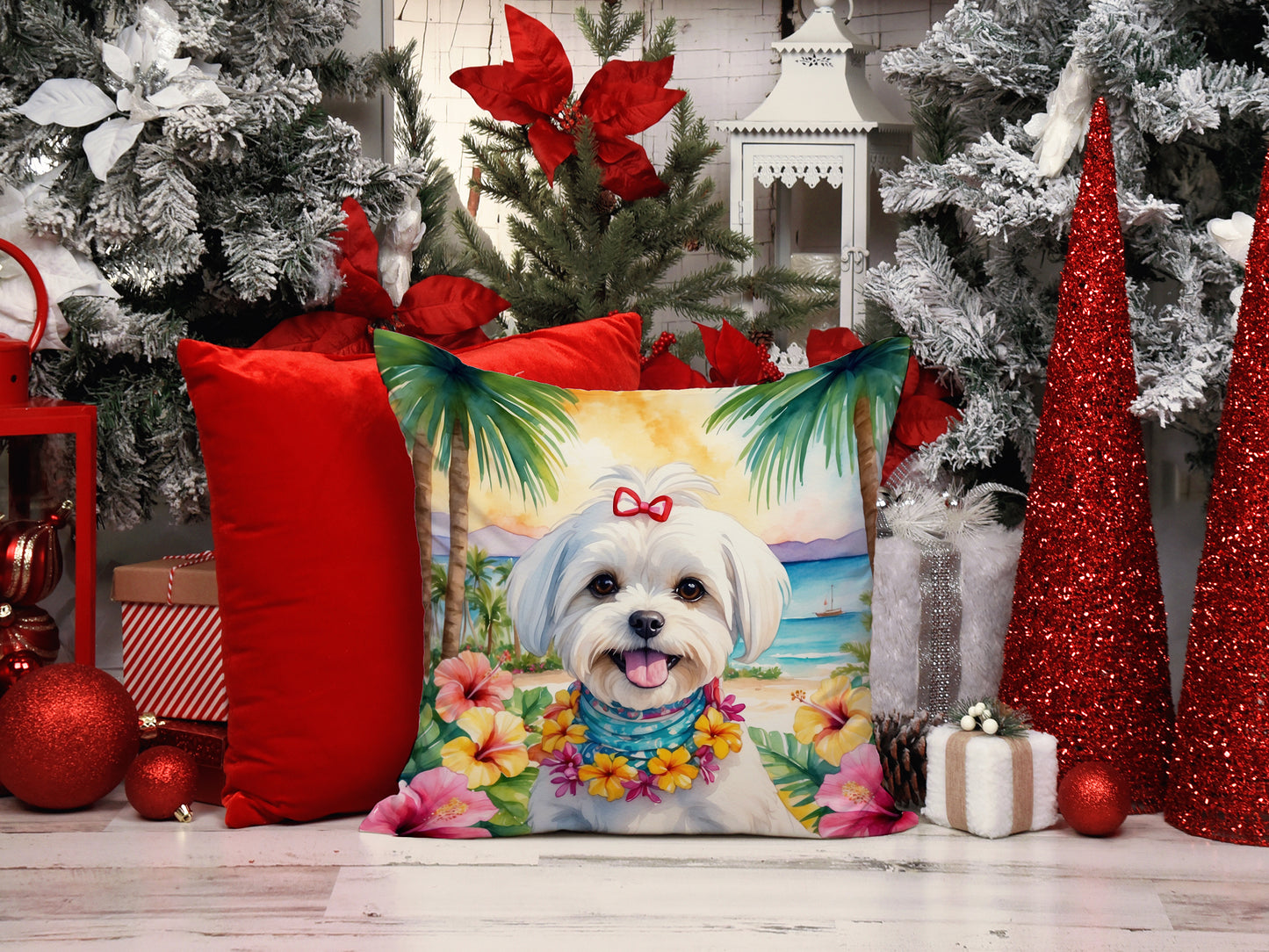 Maltese Luau Throw Pillow