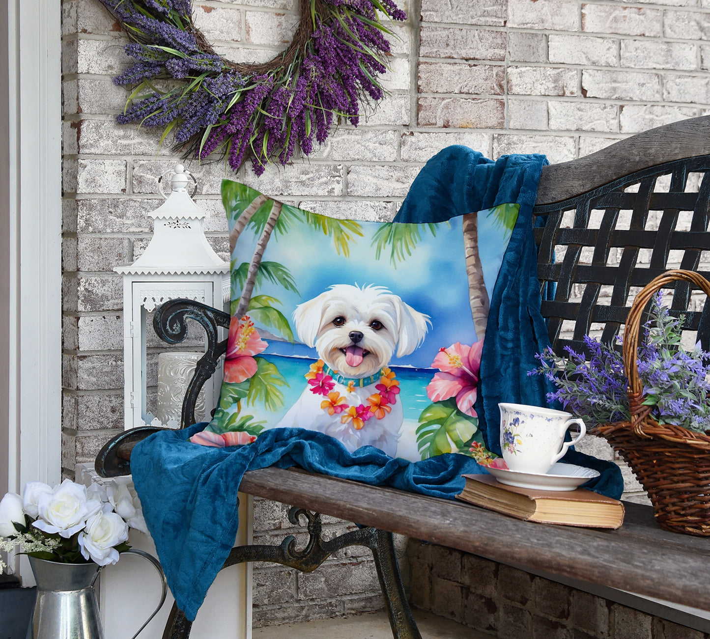 Maltese Luau Throw Pillow