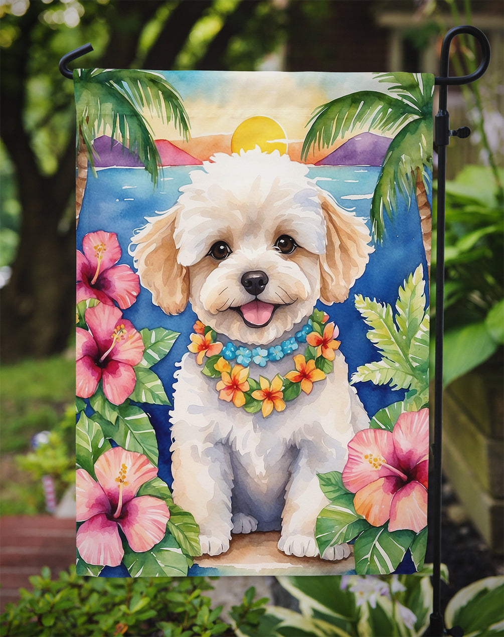 Maltipoo Luau Garden Flag