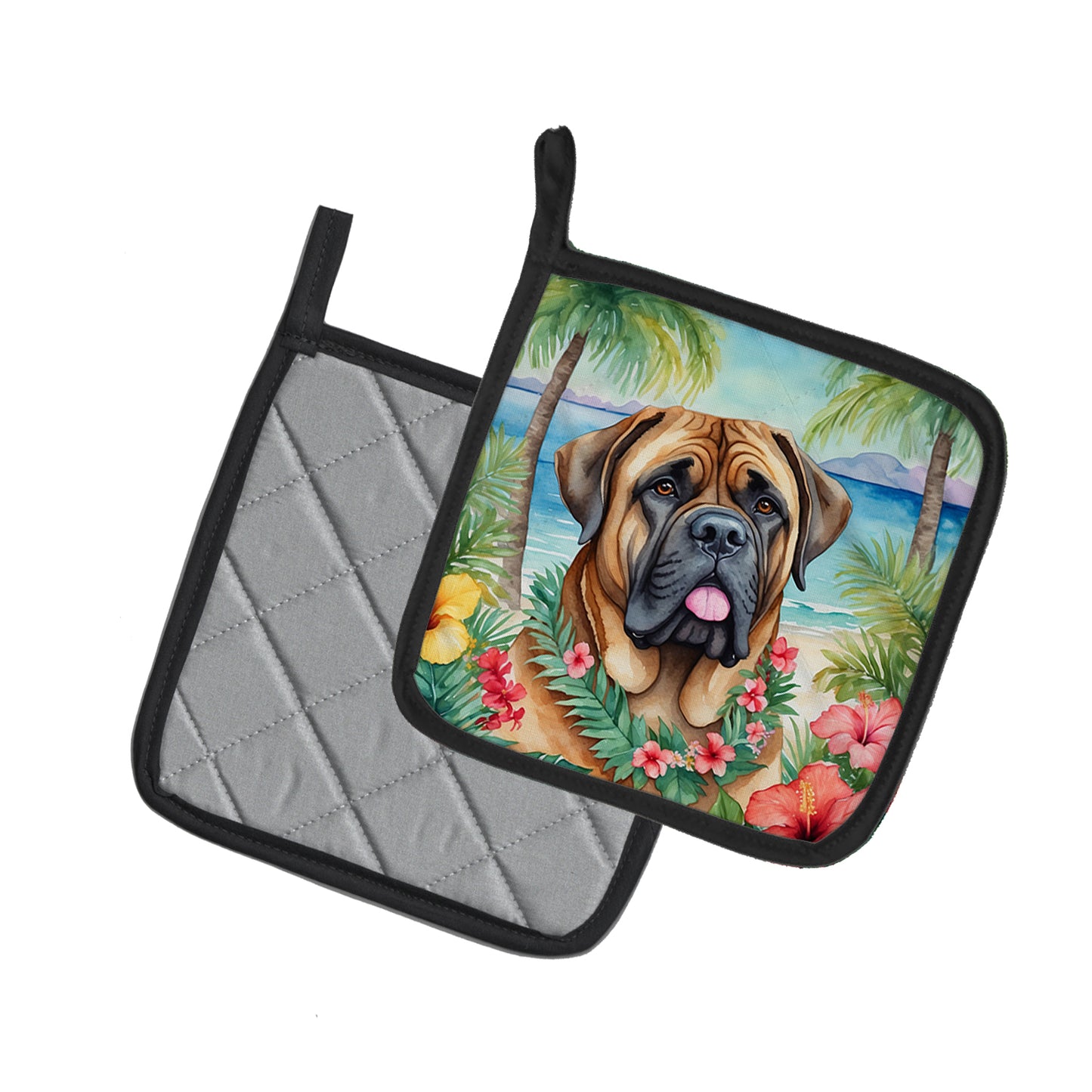 Mastiff Luau Pair of Pot Holders