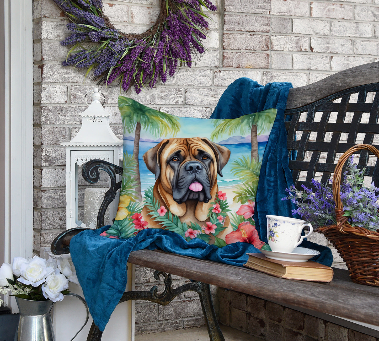 Mastiff Luau Throw Pillow